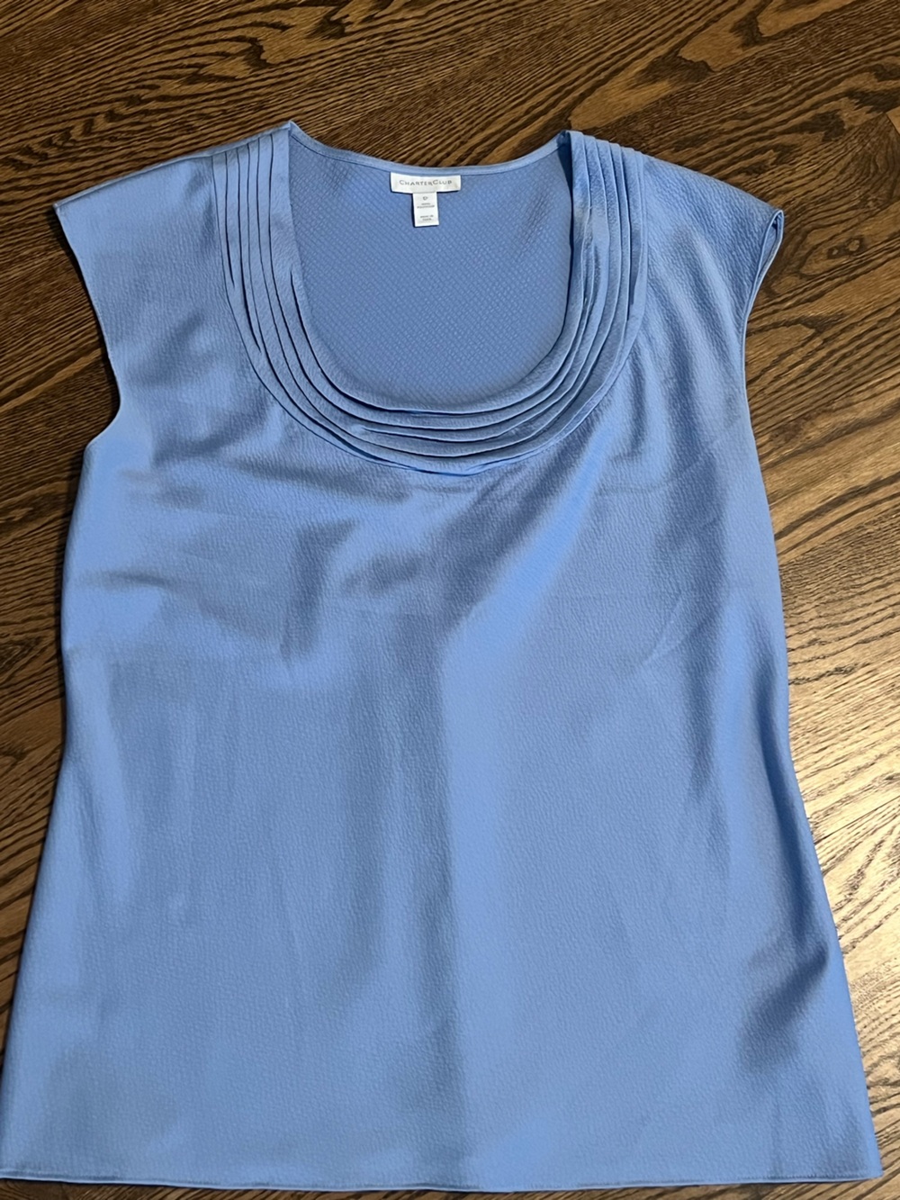 Charter Club Sky Blue Pleated Scoop Neck Sleeveless Top
